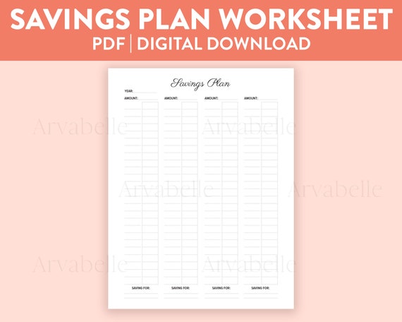 Printable Savings Plan Worksheet Digital Download PDF | Etsy