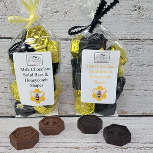 Milk or Dark Chocolate Bees and Honeycomb Pieces (8 oz or Half Pound)