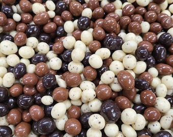 Milk, Dark, Tri-Flavored Chocolate, Cookies and Cream covered Espresso Coffee Beans Candy