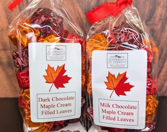 1/2 Pound Milk or Dark Chocolate Maple Cream Filled Maple Leaves
