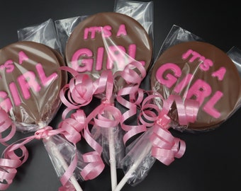 6 It's a Girl Baby Shower Lollipops Milk, Dark or White Chocolate