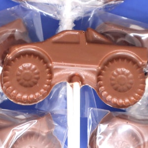 Six (6)Milk, Dark or White Chocolate Monster Truck Lollipops Pick up Truck