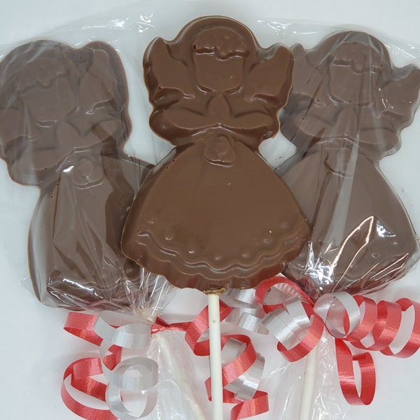 6 Milk or Dark Chocolate Angel Christmas Lollipops