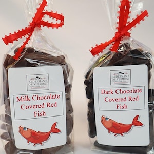 Milk or Dark Chocolate Covered Red Gummi Gummy Fish