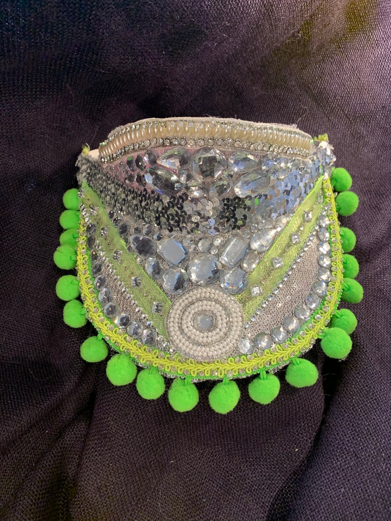 Festival Lime Green Visor Hat With Pom Poms. Carnival Rave Etsy