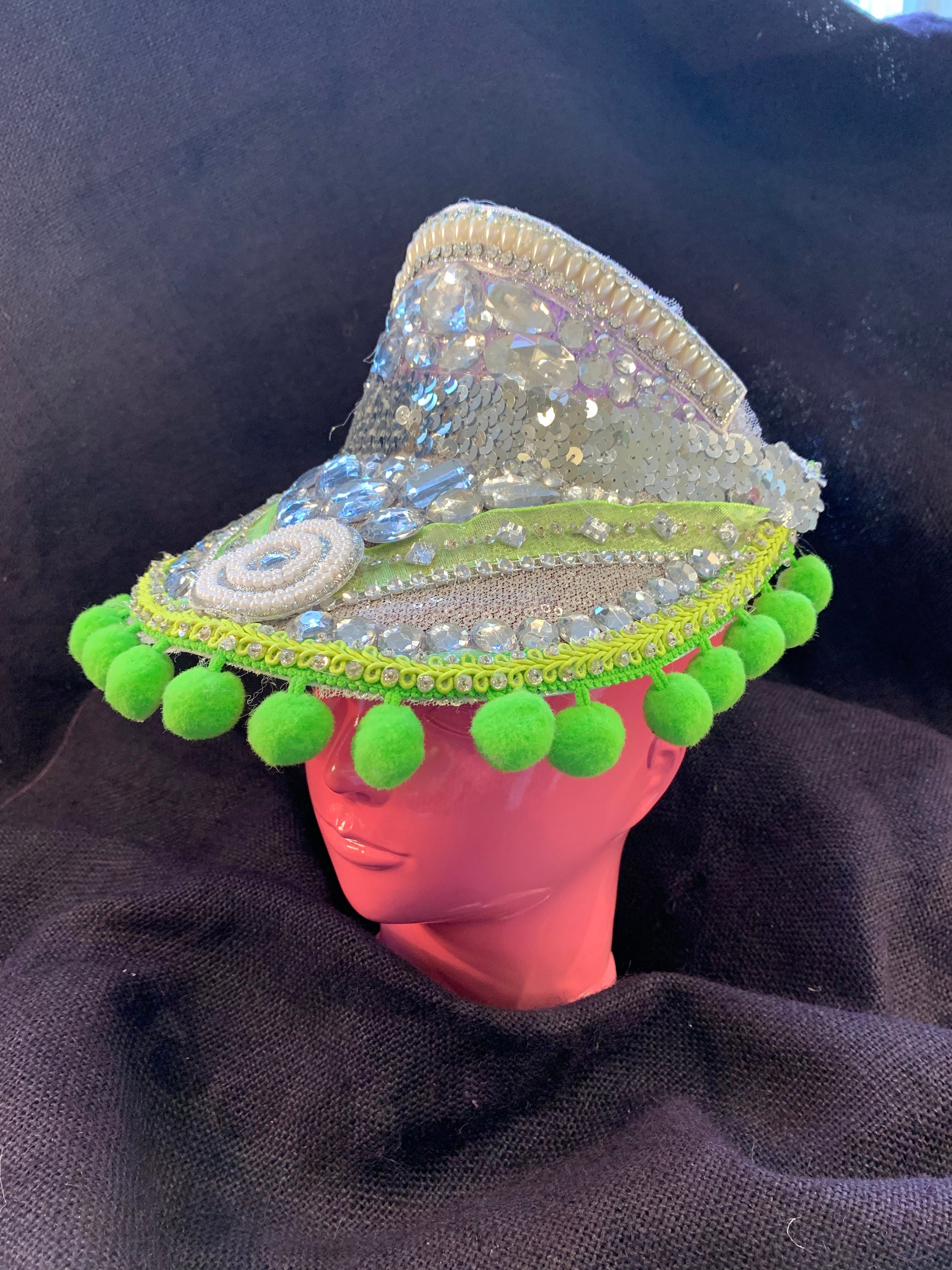 Festival Lime Green Visor Hat with Pom Poms. Carnival Rave Etsy