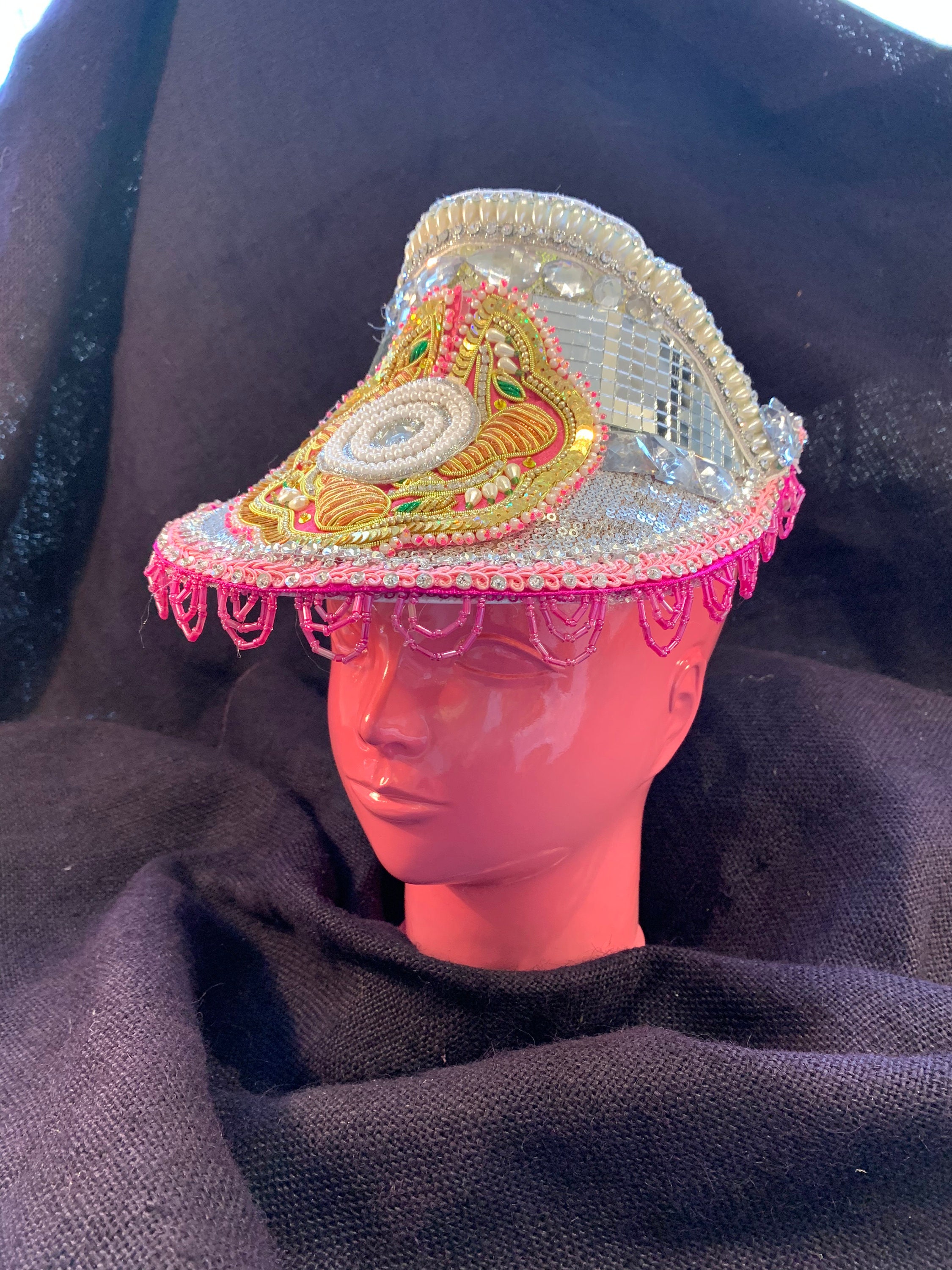 Festival Silver Visor Hat With Fringing 