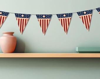 Fourth of July Printable Garland Bunting Banner, Patriotic Party Decor (Digital Download)