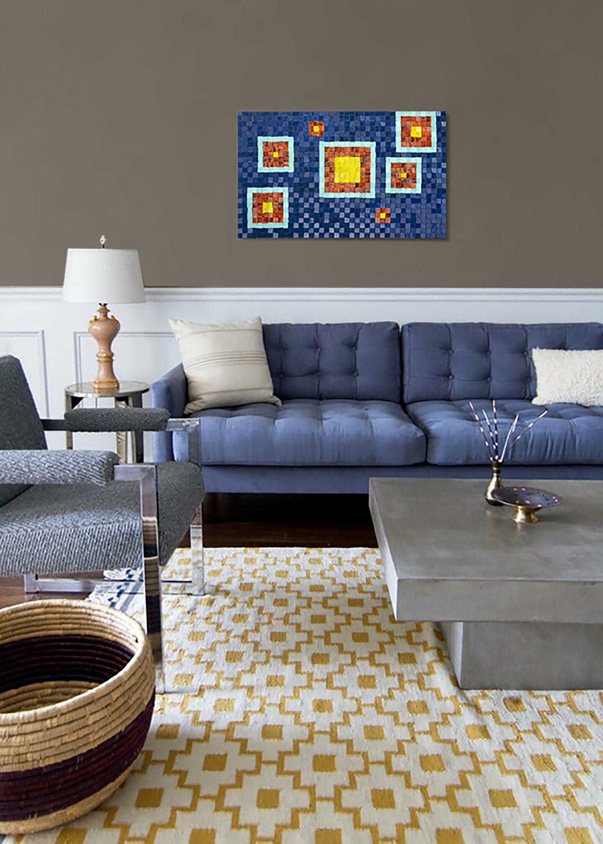 Mosaïque Sculpture Bois Récupération Abstraite Mur 3D