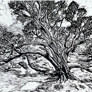 Juniper print - linocut, black
