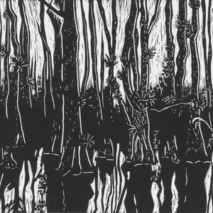 Cypress Strand print - linocut, black