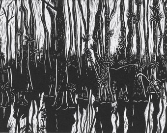 Cypress Strand print - linocut, black
