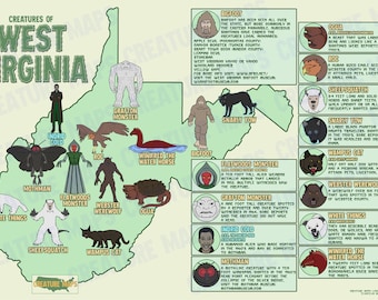 West Virginia Art Print: Cryptids and Creatures of West Virginia
