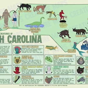 North Carolina Art Print: Cryptids and Creatures of North Carolina
