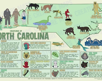 North Carolina Art Print: Cryptids and Creatures of North Carolina