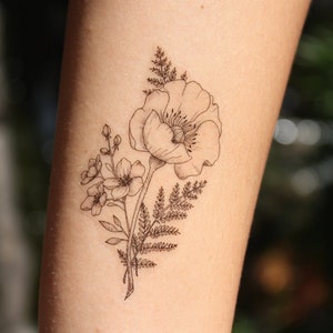 Flower and Fern Temporary Tattoo