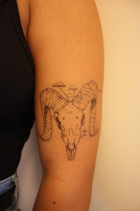 Head of Horns Temporary Tattoo goat Skull With Fungi - Etsy Ireland