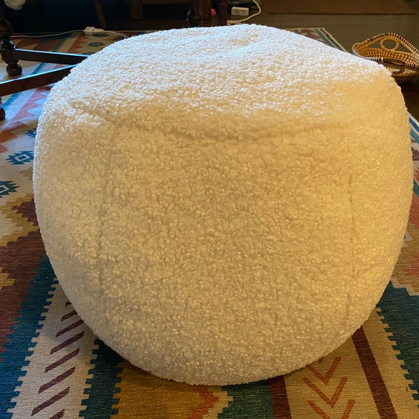 Modern Boucle Pouf - Shearling Faux-Lamb Sherpa Pouf Ottoman or Floor Pillow - Choose from 4 Sizes & 6 Décor Colors