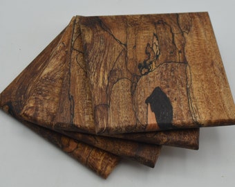 Spalted Maple Burl Wood Coasters, Stabilized - Set of 4