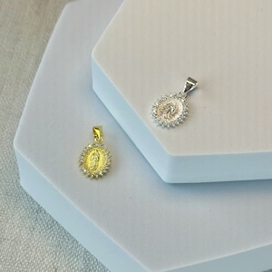 Our Lady of Guadalupe Zircon Pendant: Sterling Silver Religious Medal