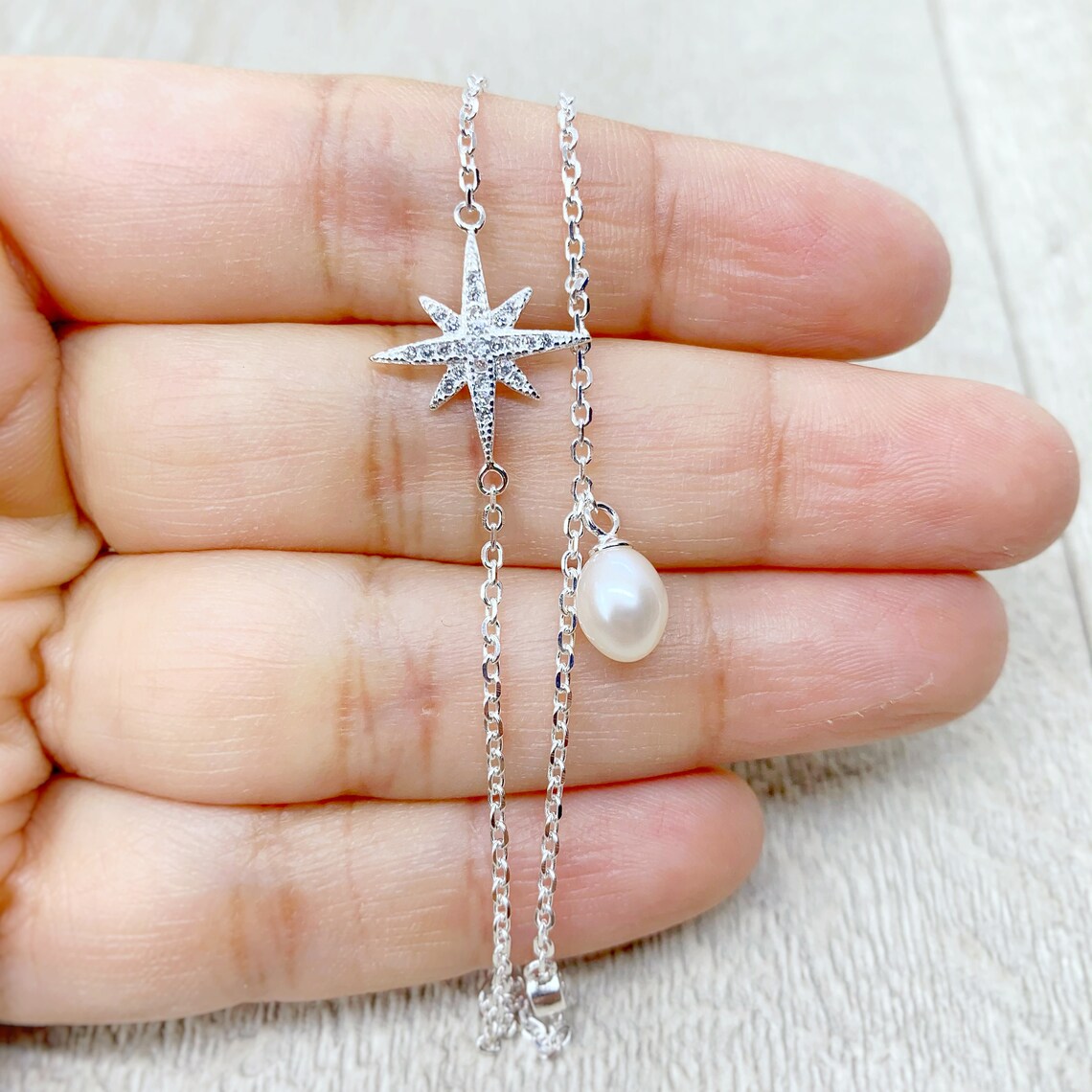 925 Sterling Silver Star Bracelet. 925 Sterling Silver Pearl Star Charm ...