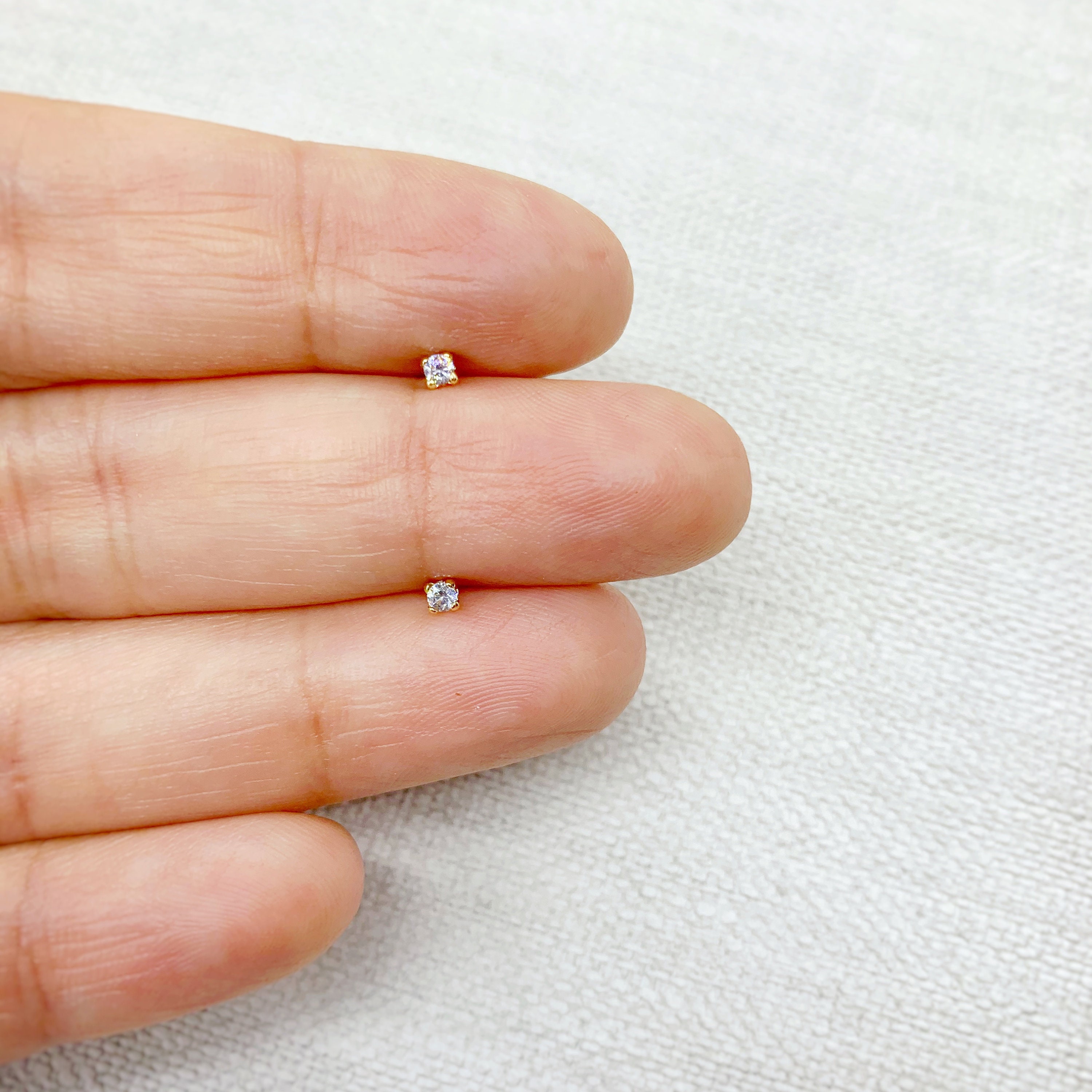 18k Gold Baby Earrings. 18k Gold Zircon Baby Earrings. 18k Gold