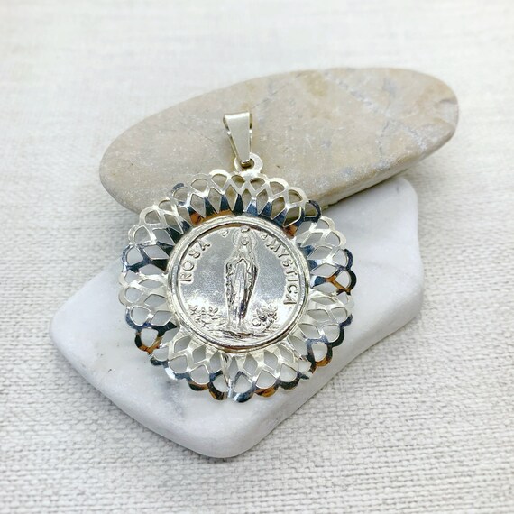 Mystical Rose Medal Charm 925 Sterling Silver Religious Fine Jewelry. Etsy UK