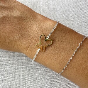 Sterling Silver Butterfly Bracelet: 18k Gold Plated Charm