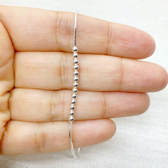 Bracciale In Argento Sterling 925 A Catena Serpente Con Perline, Gioiello Elegante Unisex Per Donna E Uomo