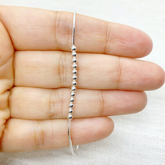 Bracciale In Argento Sterling 925 A Catena Serpente Con Perline, Gioiello Elegante Unisex Per Donna E Uomo