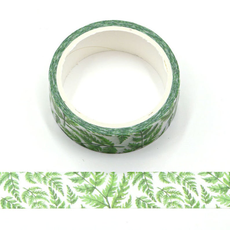 Garden Deco SALE Tropical Fern Leaf Washi Tape 15mm x 5m roll Green Leaves Plant Nature Pinnate Leaves Scrapbook Tape