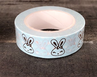 Bunnies Light Blue Rose Gold Foil Rabbit Washi Tape 15mm x 10m roll, Copper Metallic Easter Bunny Sticker Cute Journal Tape