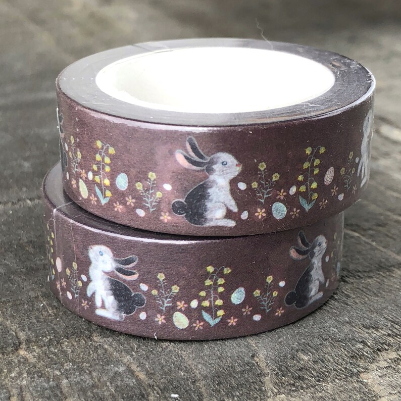 Scrapbooking Bujo Journaling Rabbit Washi Tape 15mm x 10m roll Spring Easter Bunny Easter Egg Chocolate Brown Washi