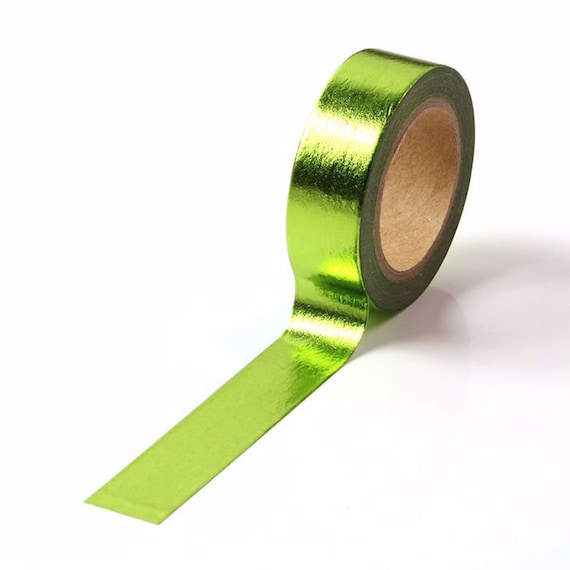 Green Foil Washi Tape 15mm X 10m Roll, Plain Olive Green Metallic Tape,  Solid Color Journal Tape, Shiny Paper Tape 