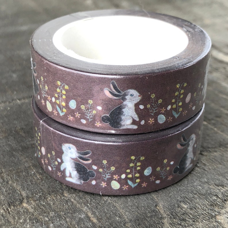 Scrapbooking Bujo Journaling Rabbit Washi Tape 15mm x 10m roll Spring Easter Bunny Easter Egg Chocolate Brown Washi