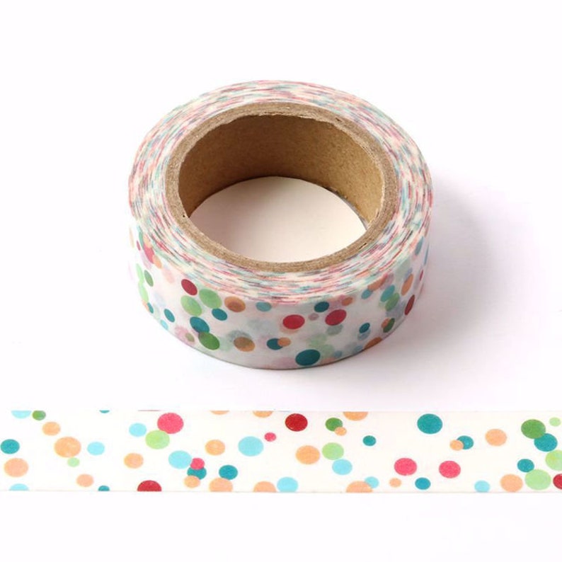 Rainbow Bubbles Washi Tape 15mm x 10m roll Colorful Dots Party Sticker Polkadot Paper Tape Junk Journal Tape