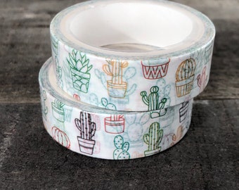 Cactus Succulent Washi Tape 15mm x 5m roll, Plant Washi, Color Rainbow Cacti Masking Tape, Gift Box Wrapping Tape, Planner Journal Tape