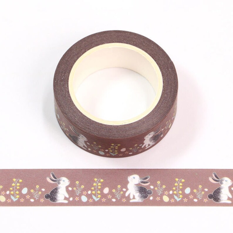 Scrapbooking Bujo Journaling Rabbit Washi Tape 15mm x 10m roll Spring Easter Bunny Easter Egg Chocolate Brown Washi