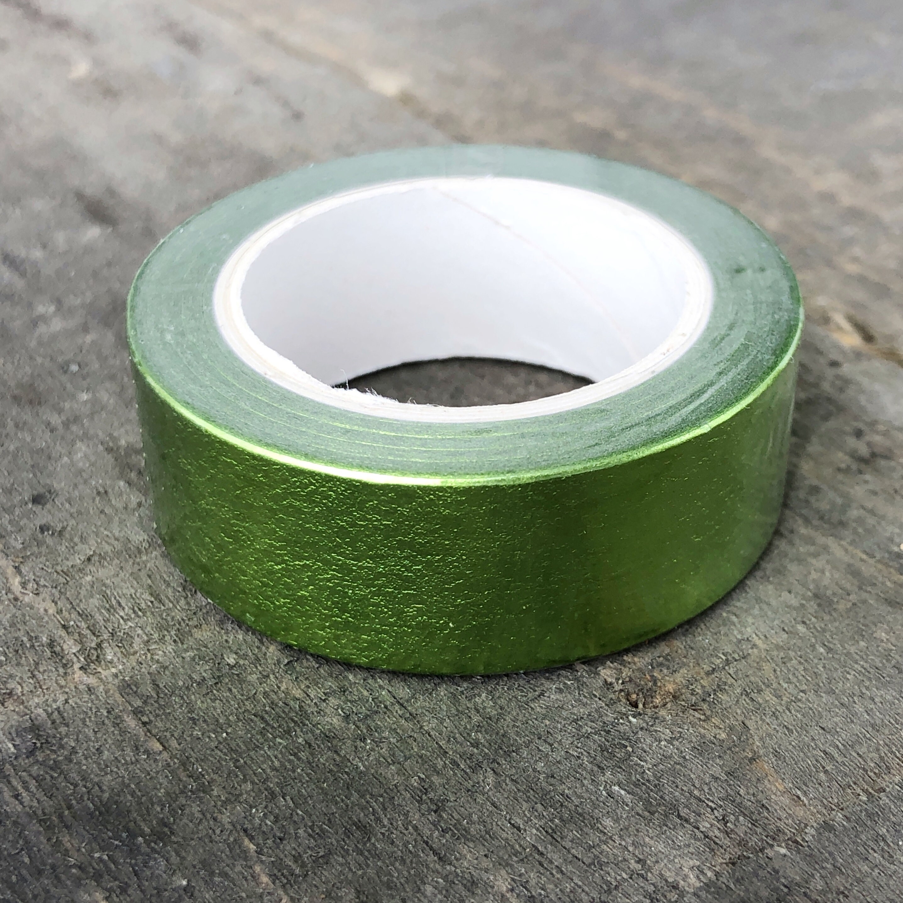 Green Foil Washi Tape 15mm X 10m Roll, Plain Olive Green Metallic