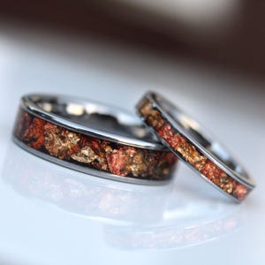 Autumn Wedding Band Set, Unique Couple Rings, His and Hers Matching Bands, Promise Ring, Engagement Rings, his and hers ring set