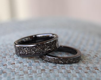 Real meteorite titanium carbide ring set engagement rings for her matching wedding bands rings his and hers promise rings anniversary rings