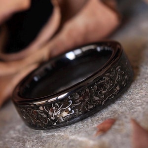Real meteorite titanium carbide engagement ring wedding rings for him anniversary rings unique black engagement ring black band