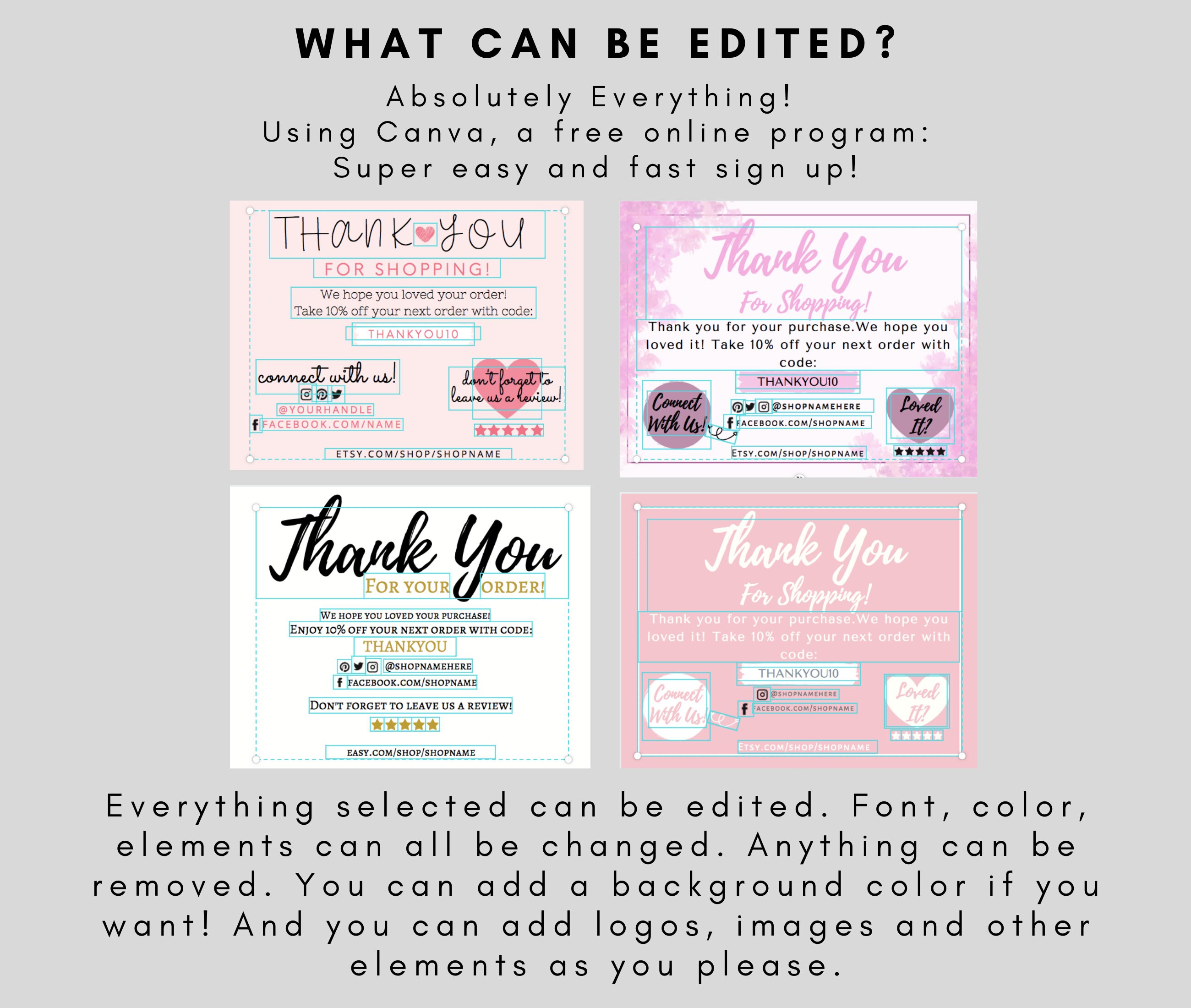 Thank You For Your Order Card Bundle 4 Thank You Cards for Etsy