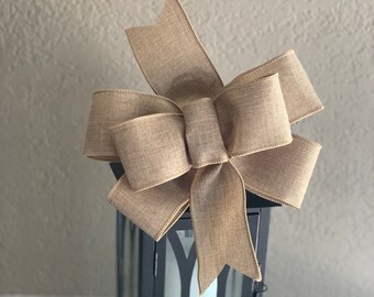 Tan Linen Wreath Bow, Farmhouse Front Door Wreath Bow, Neutral Wreath Bow, Lantern Bow, Decor Bow