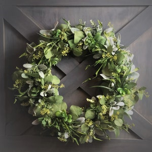 Farmhouse Eucalyptus and Succulent Wreath,  Greenery Wreath, Front Door Wreath, Year Round Wreath, Everyday Wreath, Welcome Wreath