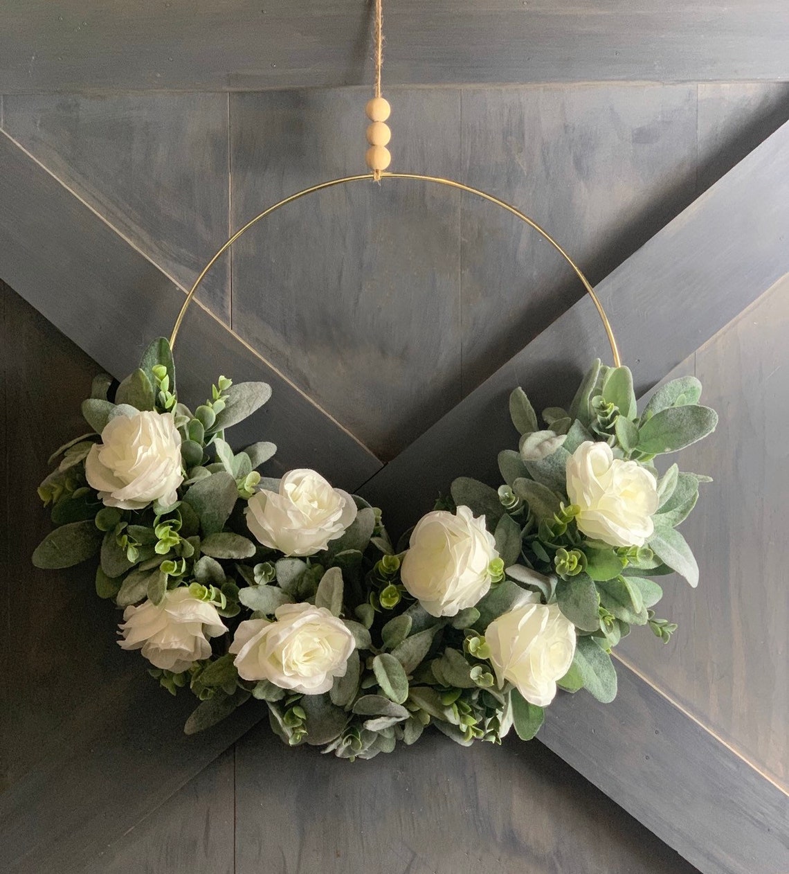 Hoop Wreath Metal Ring Wreath Boho Wreath White Rose Etsy