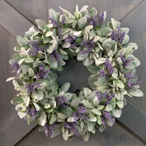 Lavender Front Door Wreath, All Seasons Door Wreath, Farmhouse Wreath, Lambs Ear Wreath, Year Round Wreath