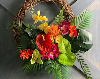 Tropical Wreath, Exotic Wreath, Bright Tropical Decor, Exotic Door Hanger