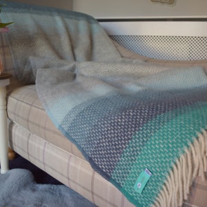 Seaside Blue & Grey Ombre pure new wool blanket throw