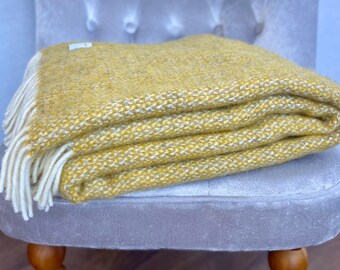 Yellow Ochre and Grey Illusion Weave Pure New Wool Blanket Throw